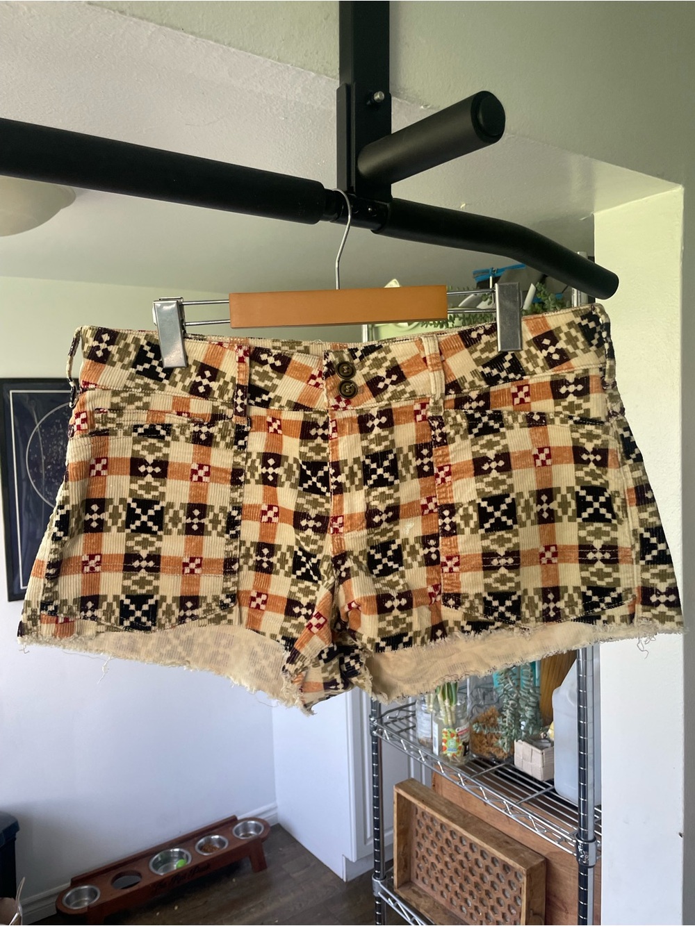 Pilcro x Anthropologie Plaid Pattern Corduroy Shorts - Beige, Black, Rust, Green